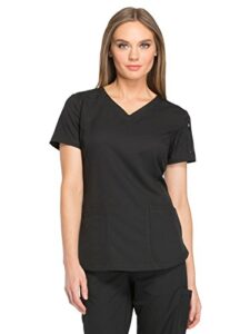 dickies dynamix womens tops, athletic-inspired v-neck scrub top with four-way stretch and moisture wicking dk730, m, black