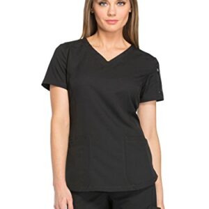 Dickies Dynamix Womens Tops, Athletic-Inspired V-Neck Scrub Top with Four-Way Stretch and Moisture Wicking DK730, M, Black