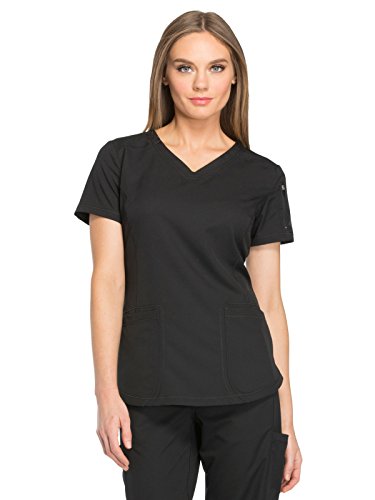 Dickies Dynamix Womens Tops, Athletic-Inspired V-Neck Scrub Top with Four-Way Stretch and Moisture Wicking DK730, M, Black