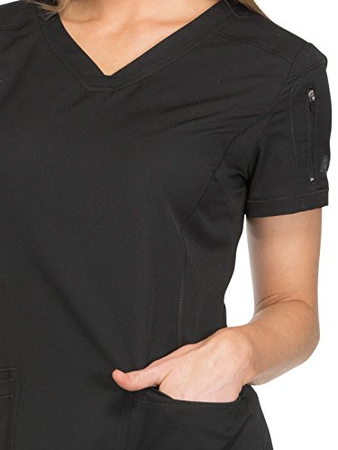 Dickies Dynamix Womens Tops, Athletic-Inspired V-Neck Scrub Top with Four-Way Stretch and Moisture Wicking DK730, M, Black