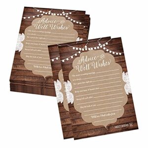 50 rustic wedding advice cards - wedding card boxes for reception, wedding guest book alternative, advice cards for bride and groom, bridal shower games for guests, advice for the bride wedding games