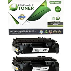 Renewable Toner Compatible MICR Toner Cartridge Replacement for HP 80A CF280A for HP LaserJet Pro 400 M401 M425 (Black, 2-Pack)