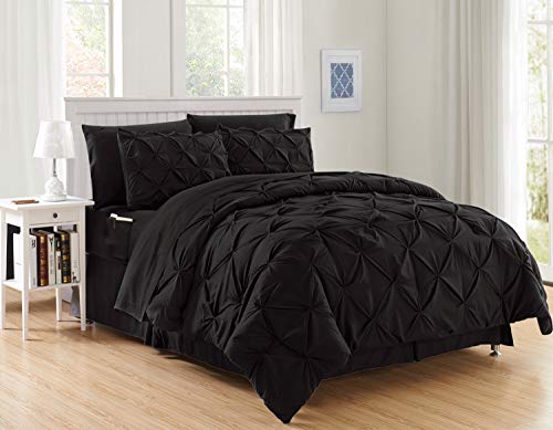 Elegant Comfort Luxury Best, Softest, Coziest 8-Piece Bed-in-a-Bag Comforter Set on Amazon Silky Soft Complete Set Includes Bed Sheet with Double Sided Storage Pockets, King/Cal King, Black