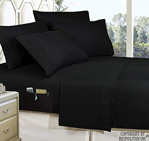 Elegant Comfort Luxury Best, Softest, Coziest 8-Piece Bed-in-a-Bag Comforter Set on Amazon Silky Soft Complete Set Includes Bed Sheet with Double Sided Storage Pockets, King/Cal King, Black