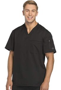 dickies dynamix scrubs for men, athletic-inspired v-neck chest pocket scrub top with four-way stretch and moisture wicking dk610, l, black