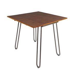silverwood wood metal henry drop leaf table with hairpin leg, 36" x 36" x 30.25", brown