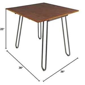 Silverwood Wood Metal Henry Drop Leaf Table with Hairpin Leg, 36" x 36" x 30.25", Brown