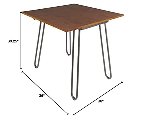 Silverwood Wood Metal Henry Drop Leaf Table with Hairpin Leg, 36" x 36" x 30.25", Brown