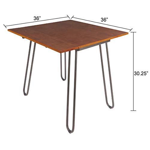 Silverwood Wood Metal Henry Drop Leaf Table with Hairpin Leg, 36" x 36" x 30.25", Brown