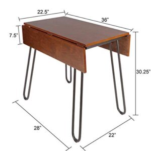 Silverwood Wood Metal Henry Drop Leaf Table with Hairpin Leg, 36" x 36" x 30.25", Brown