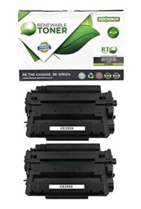 renewable toner compatible high yield micr toner cartridge replacement for hp 55x ce255x laser printers m521 mfp m525 mfp p3010 p3015 (pack of 2)