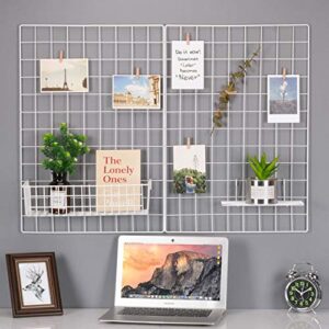 kaforise wire wall grid panel, multifunction painted photo hanging display and wall storage organizer, pack of 2, size 25.6" x 17.7" white