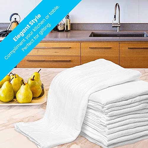 Zeppoli Flour Sack Towels -12-Pack - 28" x 28" 100% Cotton Linen Kitchen Towels - Absorbent Flour Sack Dish Towels - White Tea Towels for Kitchen - Ring Spun Cotton White Dish Drying Towels