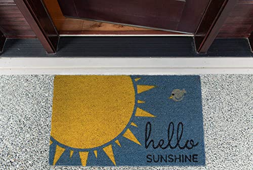 DII Natural Coir Doormat, Decorative Hello Mat, 17x29, Hello Sunshine, Blue