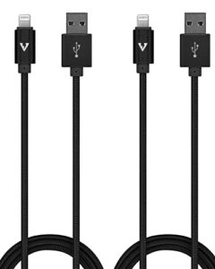 vcharged iphone charger cable 2ft, 2 pack apple mfi certified lightning cables premium nylon braided fast charging usb cord for iphone 14 pro max, 13, 12, 11/mini, xr, xs/max, x, ipad, airpods - black
