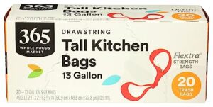 365 by whole foods market, bag tall kitchen drawstring flextra 13gl 20count, 20 count