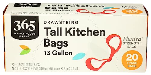 365 by Whole Foods Market, Bag Tall Kitchen Drawstring Flextra 13Gl 20Count, 20 Count