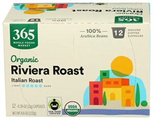 365 by whole foods market, coffee riviera roast italian roast pods organic 12 count, 4.6 ounce