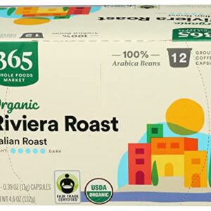 365 by Whole Foods Market, Coffee Riviera Roast Italian Roast Pods Organic 12 Count, 4.6 Ounce