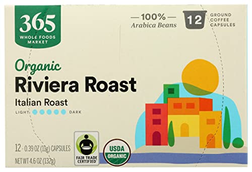 365 by Whole Foods Market, Coffee Riviera Roast Italian Roast Pods Organic 12 Count, 4.6 Ounce