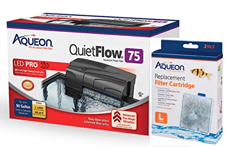 Aqueon Bundle of QuietFlow Power Aquarium Filter and 3 Replacement Aquarium Filter Cartridges (400 GPH)