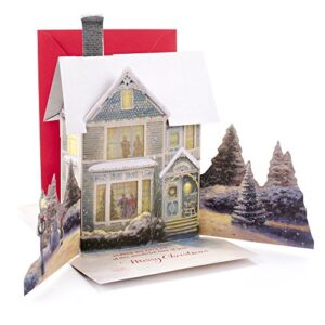 hallmark 0899xso1002 christmas pop up card with light and song (displayable dimensional thomas kinkade house plays we wish you a merry christmas), snowy house
