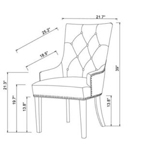 Iconic Home Cadence Dining Side Chair Button Tufted PU Leather Velvet Polished Brass Nailheads Espresso Finished Wooden Legs, Navy – White, Modern Transitional