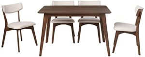 christopher knight home megann mid-century wood dining set with fabric chairs, 5-pcs set, natural walnut / light beige