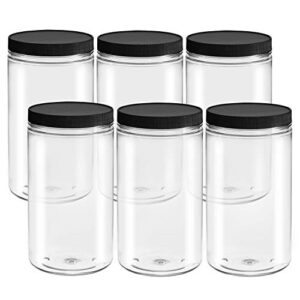 dilabee 32 oz plastic jars with lids and labels - 6 pack clear storage containers with airtight lids for food, kitchen pantry, home organization and more