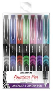zebra fountain pen, fine 0.6 mm, assorted ink colors, assorted, 7/pack