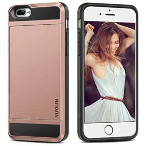 Vofolen Case for iPhone 8 Plus Case Wallet Credit Card Holder ID Slot Sliding Cover Hidden Pocket Dual Layer TPU Bumper Armor Anti-Scratch Protective Hard Shell Case for iPhone 8 Plus 7 Plus Rose Gold