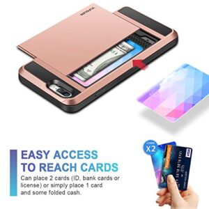 Vofolen Case for iPhone 8 Plus Case Wallet Credit Card Holder ID Slot Sliding Cover Hidden Pocket Dual Layer TPU Bumper Armor Anti-Scratch Protective Hard Shell Case for iPhone 8 Plus 7 Plus Rose Gold