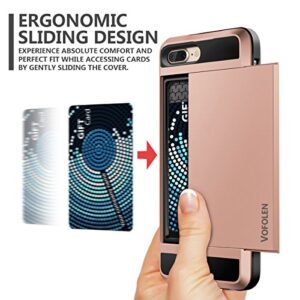 Vofolen Case for iPhone 8 Plus Case Wallet Credit Card Holder ID Slot Sliding Cover Hidden Pocket Dual Layer TPU Bumper Armor Anti-Scratch Protective Hard Shell Case for iPhone 8 Plus 7 Plus Rose Gold