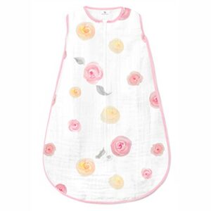 amazing baby muslin sleeping sack, watercolor roses, pink, large, wearable blanket with 2-way zipper (12-18 months, fits up to 35 inches)