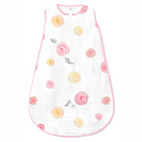 Amazing Baby Muslin Sleeping Sack, Watercolor Roses, Pink, Large, Wearable Blanket with 2-way Zipper (12-18 Months, fits up to 35 inches)