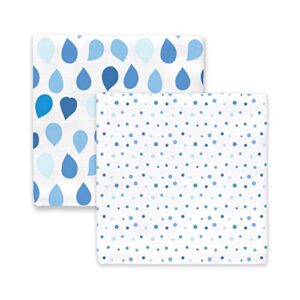 Amazing Baby Silky Swaddle Muslin Blankets, Set of 2, Bamboo Viscose, Drops and Dots, Blue