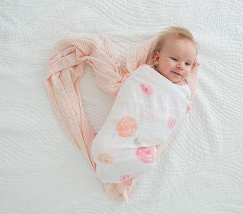 Amazing Baby Muslin Swaddle Blanket, Premium Cotton, Watercolor Roses, Pink, 1 Pack