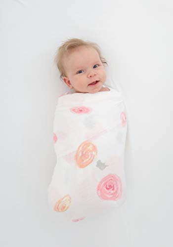 Amazing Baby Muslin Swaddle Blanket, Premium Cotton, Watercolor Roses, Pink, 1 Pack