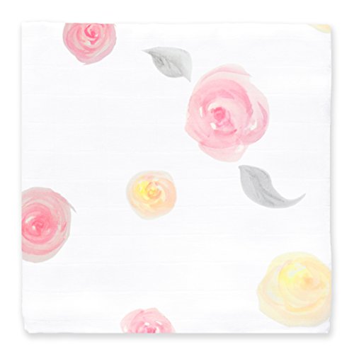 Amazing Baby Muslin Swaddle Blanket, Premium Cotton, Watercolor Roses, Pink, 1 Pack