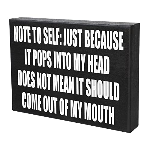 JennyGems Note To Self: Just Because It Pops Into My Head Wooden Sign, Funny Signs and Gifts, Sassy Table Decor and Wall Hanging, Desk and Coworker Decoration, Made in USA