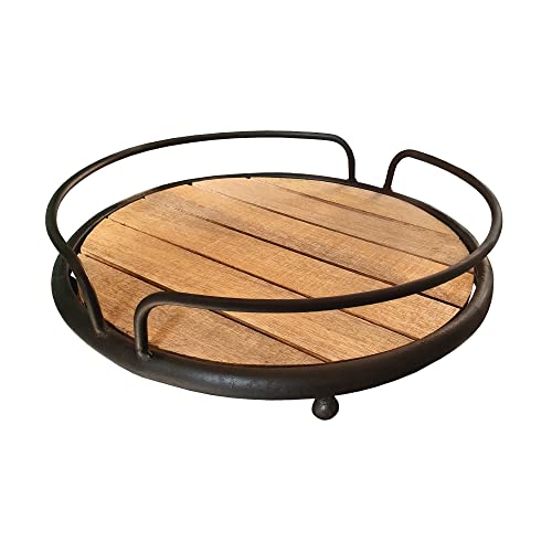 Round Wood Plank Serving Tray-Weathered Farmhouse Chic (Accessories Not Included)