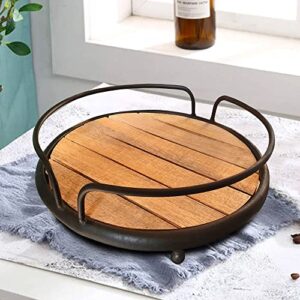 Round Wood Plank Serving Tray-Weathered Farmhouse Chic (Accessories Not Included)