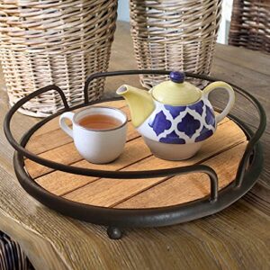 Round Wood Plank Serving Tray-Weathered Farmhouse Chic (Accessories Not Included)