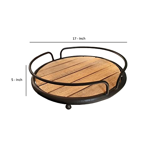 Round Wood Plank Serving Tray-Weathered Farmhouse Chic (Accessories Not Included)