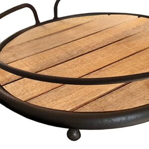 Round Wood Plank Serving Tray-Weathered Farmhouse Chic (Accessories Not Included)