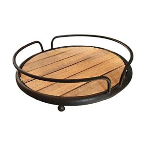 Round Wood Plank Serving Tray-Weathered Farmhouse Chic (Accessories Not Included)