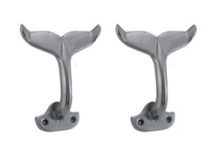 zeckos set of 2 polished silver finish aluminum whale tail wall hooks