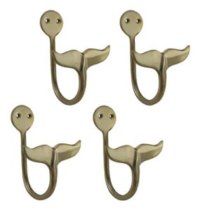 zeckos set of 4 solid brass whale tail wall hooks