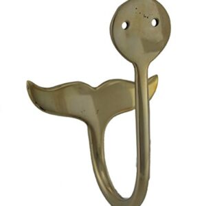 Zeckos Set of 4 Solid Brass Whale Tail Wall Hooks