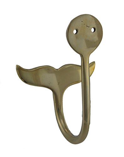 Zeckos Set of 4 Solid Brass Whale Tail Wall Hooks